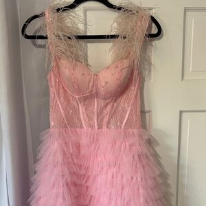 Pink Feathered Tulle PROM Dress (needs to be dry cleaned from my heels on prom!)